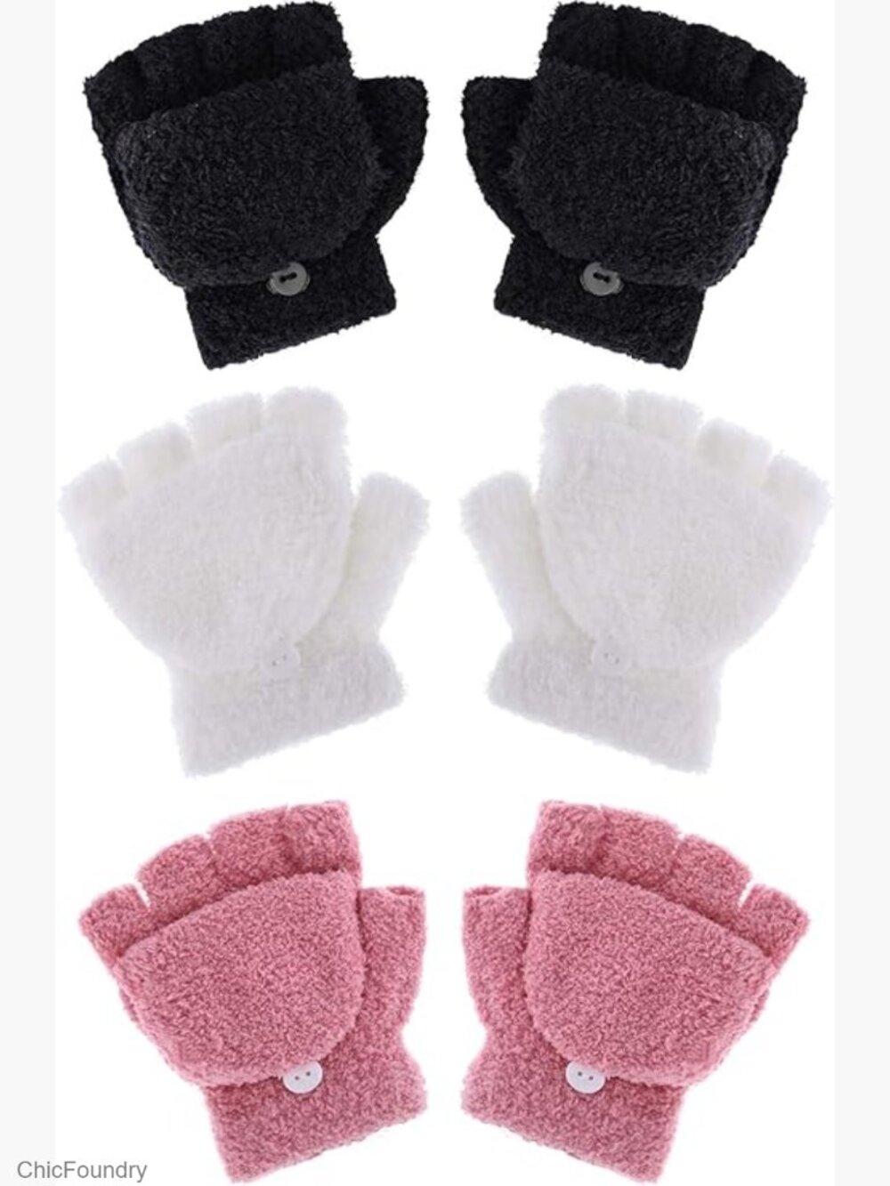 3 Pairs Kids Warm Knitted Winter Gloves Full Fingers for Boys Girls 4-12
